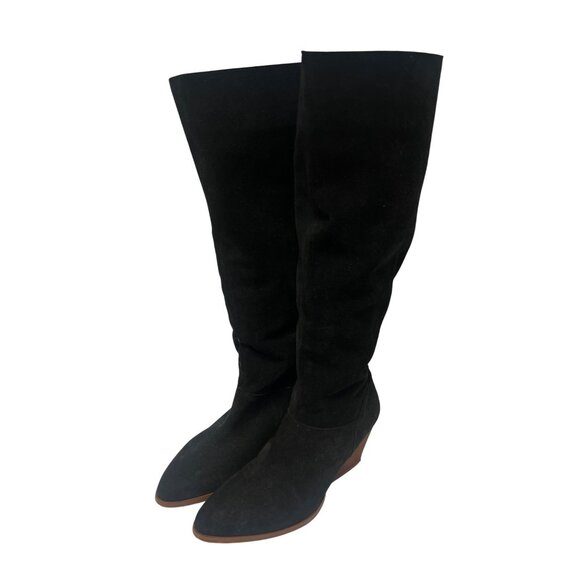Garnett Hill Arlo Tall Black Spanish Suede Heeled Boots - Picture 5 of 13